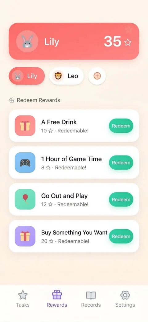 StarKids rewards screen